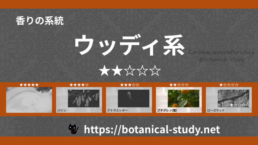 ウッディ(木系・森林系) 内分類：香りの強さ２｜アロマ精油一覧のアイキャッチ画像