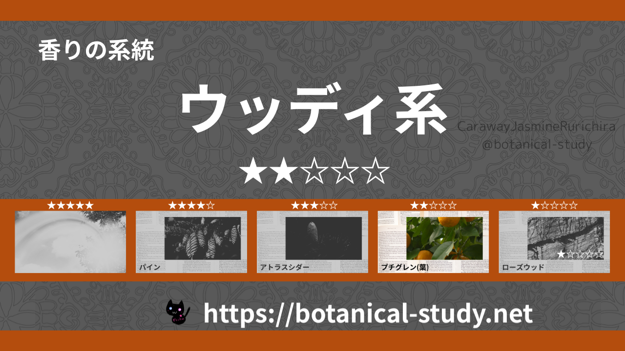 ウッディ(木系・森林系) 内分類：香りの強さ２｜アロマ精油一覧のアイキャッチ画像