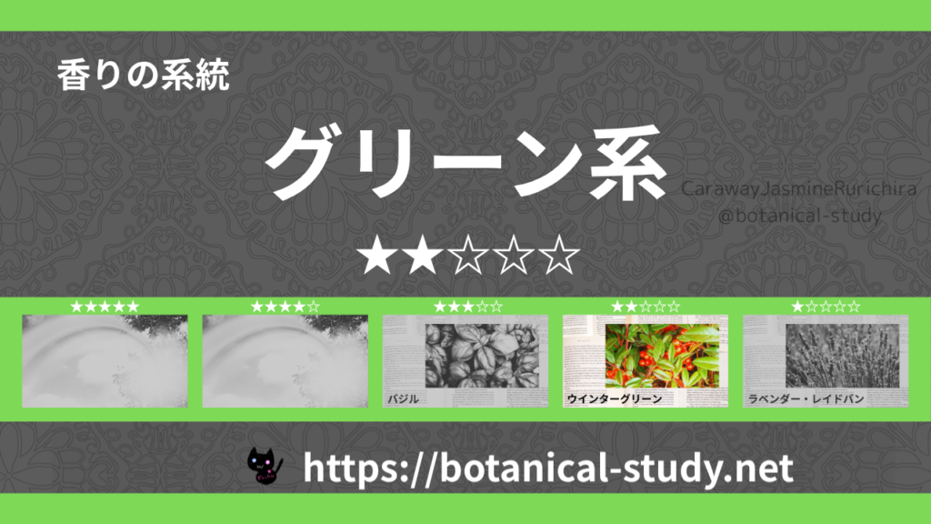 グリーン(青葉系) 内分類：香りの強さ２｜アロマ精油一覧のアイキャッチ画像