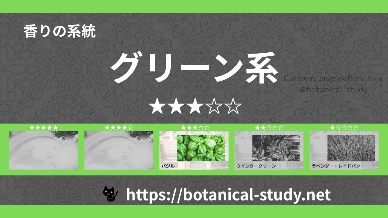 グリーン(青葉系) 内分類：香りの強さ３｜アロマ精油一覧のアイキャッチ画像