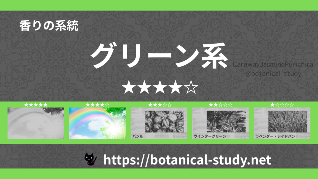 グリーン(青葉系) 内分類：香りの強さ４｜アロマ精油一覧のアイキャッチ画像