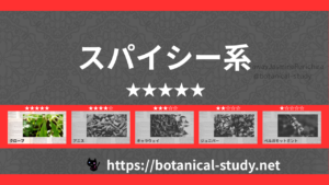 スパイシー(香辛料系) 内分類：香りの強さ５｜アロマ精油一覧のアイキャッチ画像