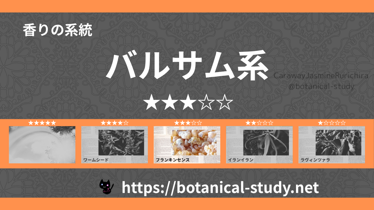 バルサム(樹脂系)内分類：香りの強さ３｜アロマ精油一覧のアイキャッチ画像