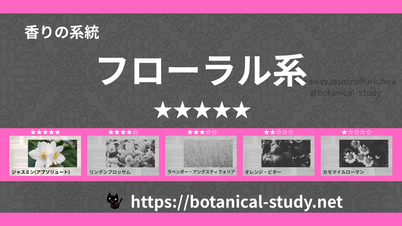 フローラル(花系) 内分類:香りの強さ5|アロマ精油一覧のアイキャッチ画像
